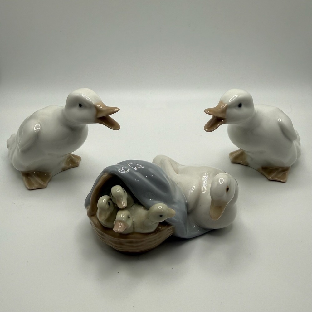 Lladro Duck Family Porcelain Figurines Set of 3 Hand Painted Spain